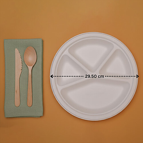 Classi Bio Disposable 4 Compartment Super Buffet Plates - 29.50 cm, 10 pcs  