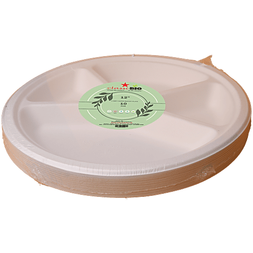Classi Bio Disposable 4 Compartment Super Buffet Plates - 29.50 cm, 10 pcs  