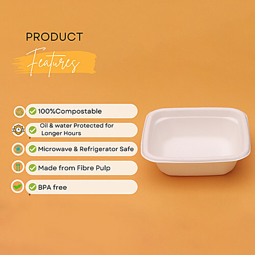 Classi Bio Disposable Square Dona Bowl- 10.40 x 10.40 cm, 150 ml (Pack of 25) 