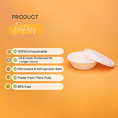 Classi Bio Round Takeaway Containers With Lid, 500 ml (Pack of 10) 