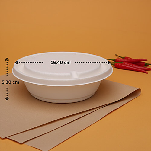 Classi Bio Round Takeaway Containers With Lid, 500 ml (Pack of 10) 