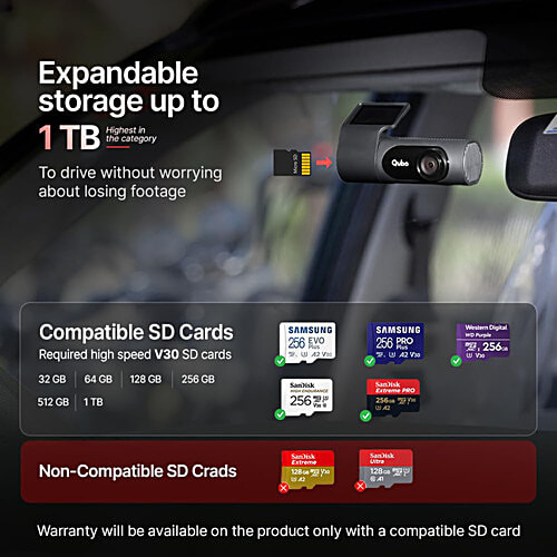 Qubo Car Dashcam Pro X - 3MP 1296P FHD+ Camera, Space Grey, 1 Unit  pc