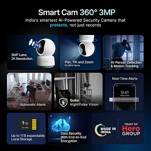 Qubo Smart 360° 3MP 2K Wi-Fi Security Camera - White, 1 Unit pc