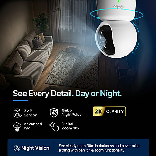 Qubo Smart 360° 3MP 2K Wi-Fi Security Camera - White, 1 Unit pc