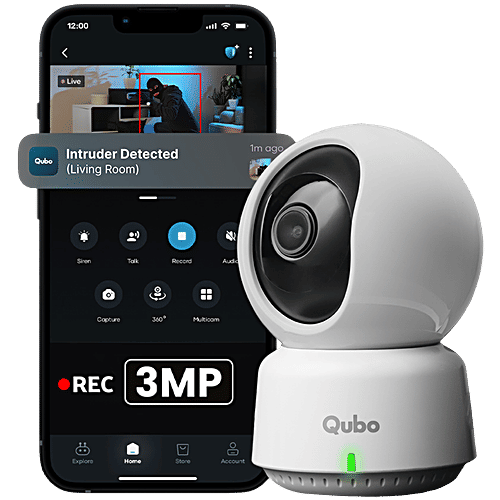 Qubo Smart 360° 3MP 2K Wi-Fi Security Camera - White, 1 Unit pc