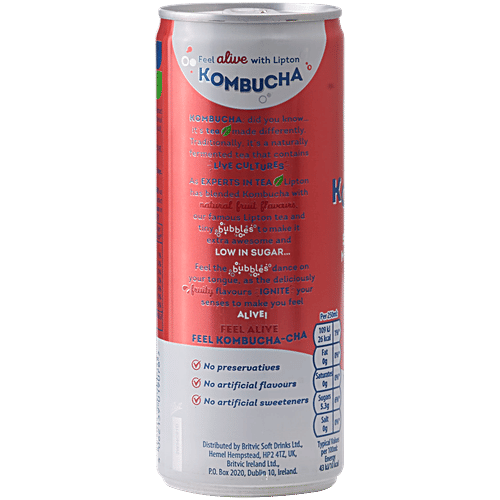 Lipton Strawberry Mint Flavour Kombucha, 250 ml  Lightly Sparkling, Low In Sugar