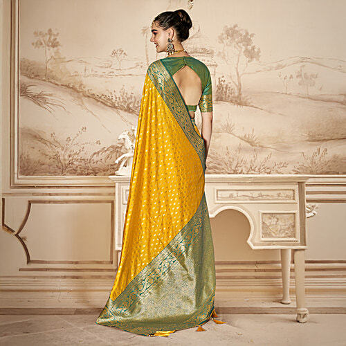 Eternal Mustard Yellow Kanjivaram Style Saree With Blouse - 6.30 m, 1 pc