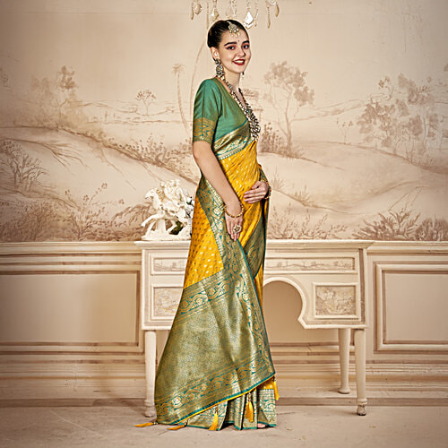 Eternal Mustard Yellow Kanjivaram Style Saree With Blouse - 6.30 m, 1 pc