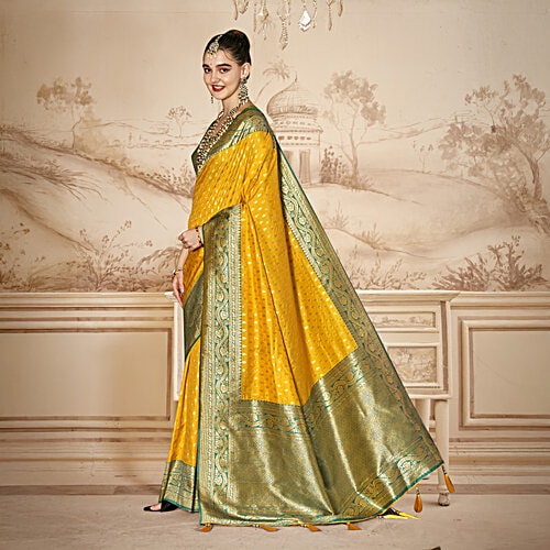 Eternal Mustard Yellow Kanjivaram Style Saree With Blouse - 6.30 m, 1 pc