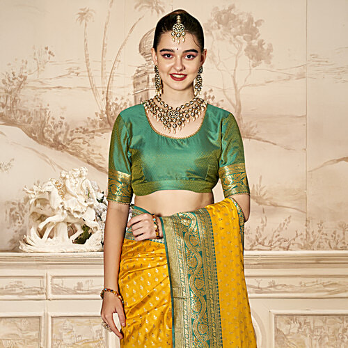 Eternal Mustard Yellow Kanjivaram Style Saree With Blouse - 6.30 m, 1 pc