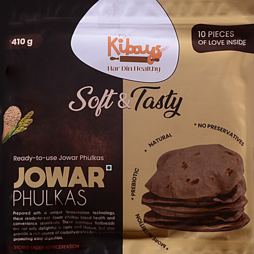 Kibays Jowar Phulka, 410 g (10 pcs) Ready To Use, No Preservatives, Prebiotic, Natural