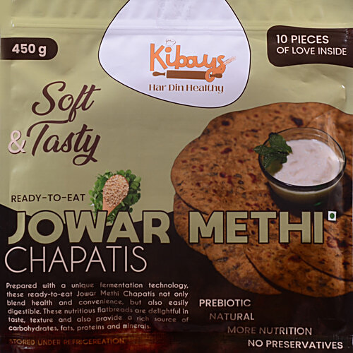 Kibays Ready To Eat Jowar Methi Chapati, 450 g (10 pcs) Soft & Tasty, Ready To Use, No Preservatives, Prebiotic, Natural