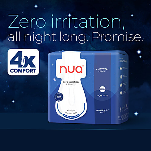 Nua All Night Comfort Sanitary Pads - XXXL, 18 pcs Zero Irritation, Toxic Free
