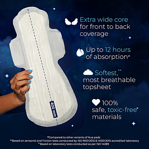 Nua All Night Comfort Sanitary Pads - XXXL, 18 pcs Zero Irritation, Toxic Free