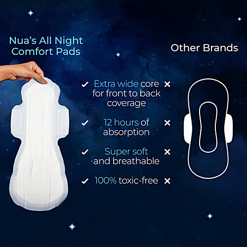 Nua All Night Comfort Sanitary Pads - XXXL, 18 pcs Zero Irritation, Toxic Free