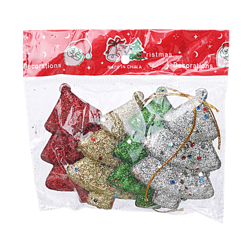 eCraftIndia Sparkly Christmas Trees Decor - Red, Green, Gold, Silver, 4 pcs