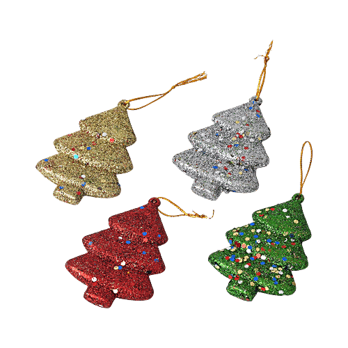 eCraftIndia Sparkly Christmas Trees Decor - Red, Green, Gold, Silver, 4 pcs