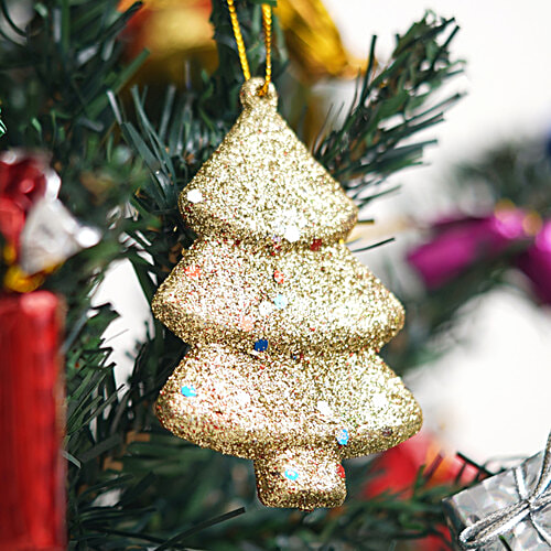 eCraftIndia Sparkly Christmas Trees Decor - Red, Green, Gold, Silver, 4 pcs