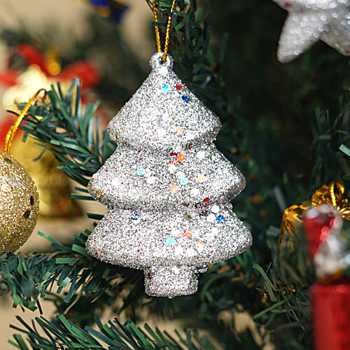 eCraftIndia Sparkly Christmas Trees Decor - Red, Green, Gold, Silver, 4 pcs