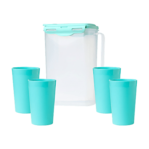 Gluman Fridge Jug With Tumblers - Teal Green, 5 pcs (Jug - 2 L + 300 ml - Tumblers)