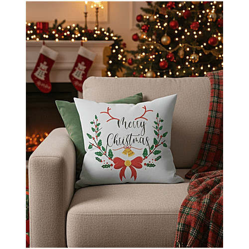 Mad Over Print Merry Christmas Cushion - White, 1 pc
