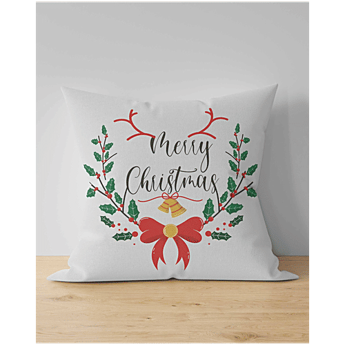 Mad Over Print Merry Christmas Cushion - White, 1 pc