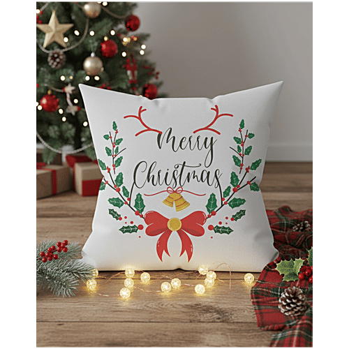 Mad Over Print Merry Christmas Cushion - White, 1 pc
