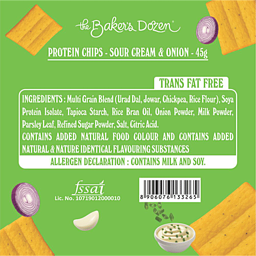The Baker's Dozen Sour Cream & Onion Multigrain Protein Chips, 45 g  10g Protein