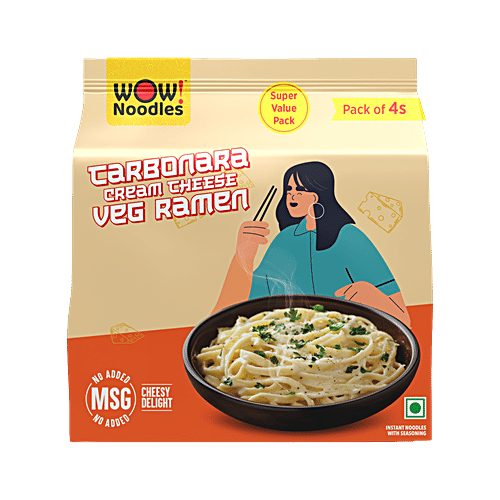 Wow! Noodles Carbonara Cheese Veg Ramen, 280 g (4x70 g) No Added MSG