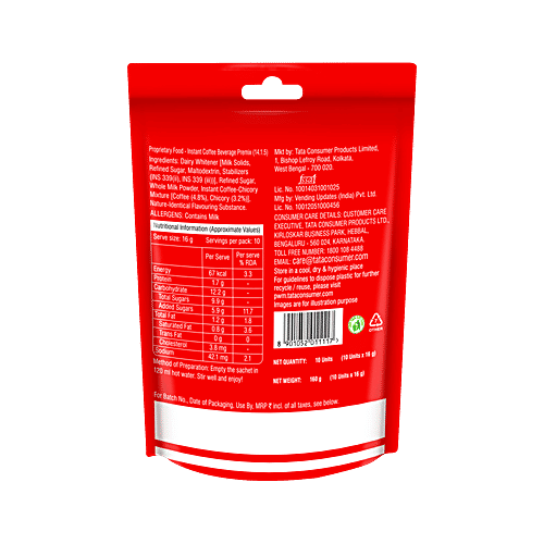 Tata Coffee Hazelnut Flavour All In 1 Instant Coffee-Chicory Premix, 160 g (10 x 16 g)