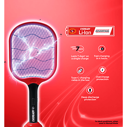Eveready 2-In-1 Electric Mosquito Racquet & Zapper With Auto Mode & Blue LED Light, 1 Unit  