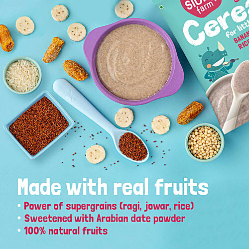 Slurrp Farm Banana, Ragi & Rice With Milk Cereal For LIttle Ones, 50 g No Presevatives, No Artificial Colours, No Added Sugar