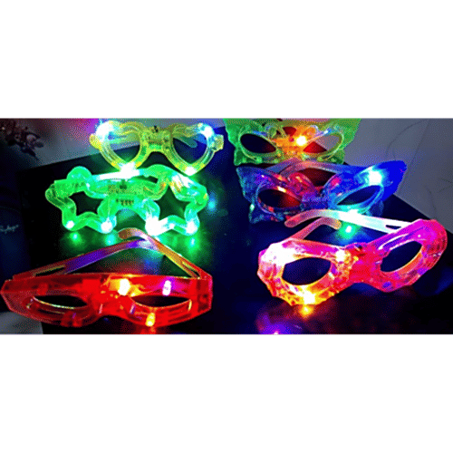 Melukhha LED Light Up Goggle - Assorted Shapes, 1 pc  oval or eye-mask, star, rectangular visor, heart, butterfly, bat design
