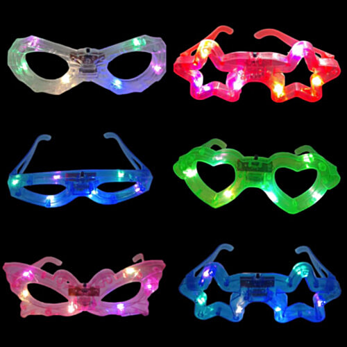 Melukhha LED Light Up Goggle - Assorted Shapes, 1 pc  oval or eye-mask, star, rectangular visor, heart, butterfly, bat design