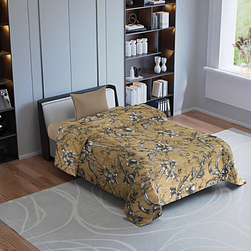 Sarangi Creations Floral Design Single Comforter - Yellow, 142 x 223 cm, 1 pc