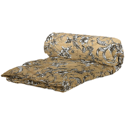 Sarangi Creations Floral Design Single Comforter - Yellow, 142 x 223 cm, 1 pc