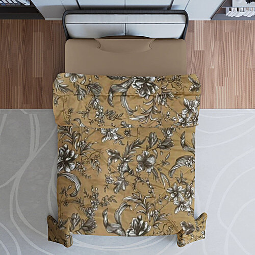 Sarangi Creations Floral Design Single Comforter - Yellow, 142 x 223 cm, 1 pc
