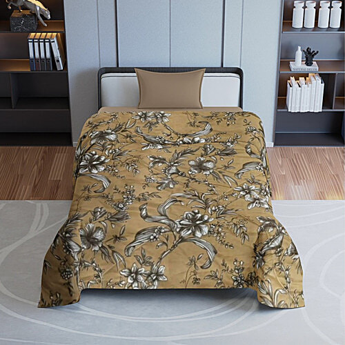 Sarangi Creations Floral Design Single Comforter - Yellow, 142 x 223 cm, 1 pc