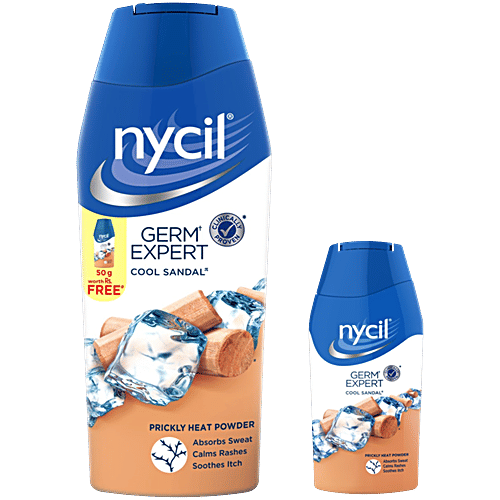 Nycil Germ Expert Prickly Heat Powder - Cool Sandal, 150 g (Get Cool Sandal 50g FREE) 