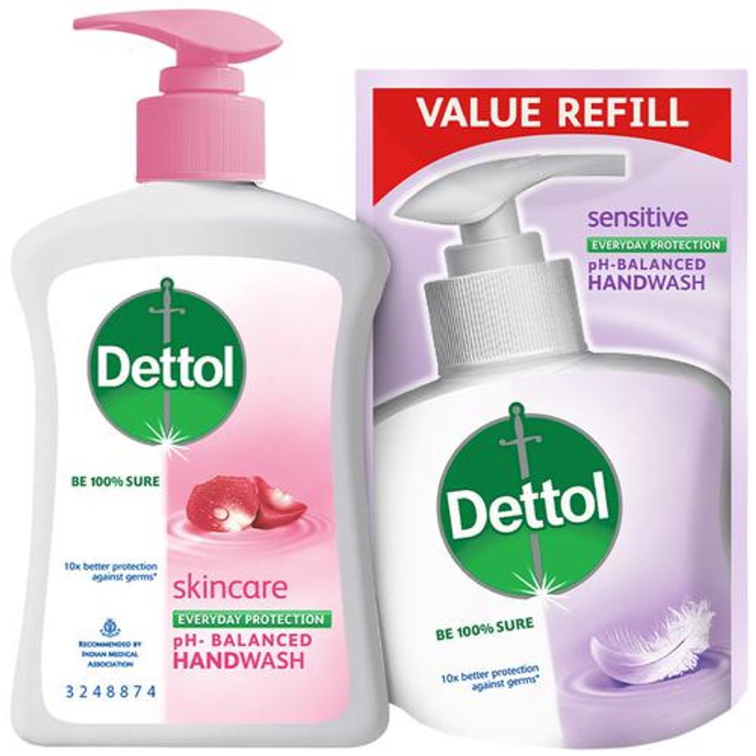 Dettol Skincare pH Balanced Liquid Handwash - 10x Better Germ Protection, 200 ml (Get 175 ml Refill Pack Free)