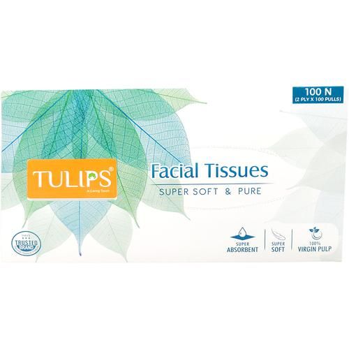 Tulips Facial Dry Tissue Paper - Super Soft, Super Absorbent & 100% Pure, 2Ply, 100 Pulls PP Box 