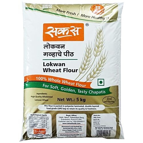 Sakas Wheat Flour/Gavhache Peeth - Lokwan, 5 kg Carton Fibre Rich