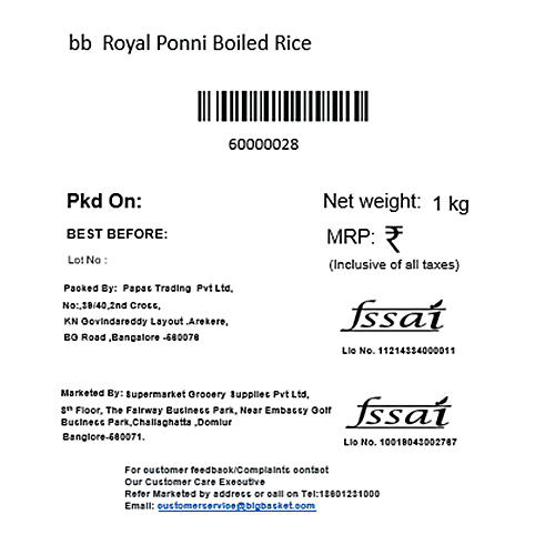 bb Royal Ponni Boiled Rice, 1 kg (12 - 17 Months Old) 