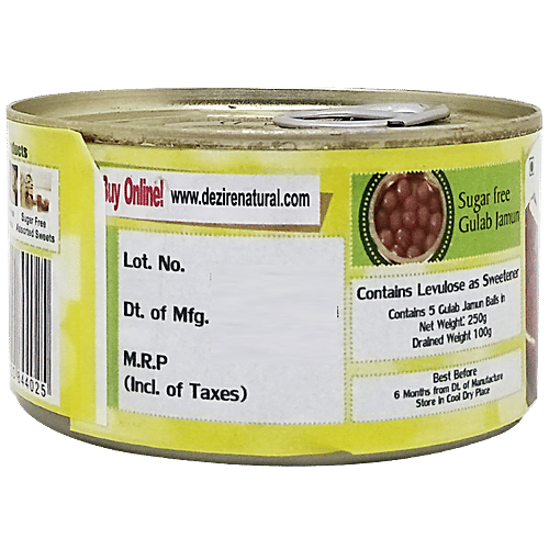 Dezire Sugar Less - Gulab Jamun, 250 g Tin Low Glycemic