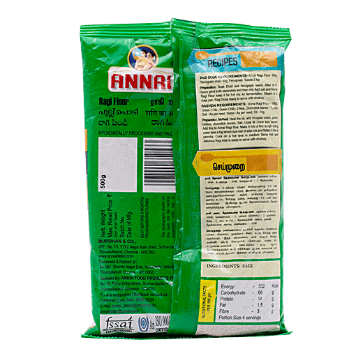 Annai Ragi Flour/Kezhivaragu Mavu, 500 g Pouch 