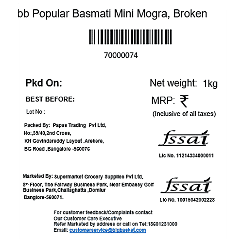 Buy Bb Popular Basmati Rice Mini Mogra Broken 1 Kg Pouch ...