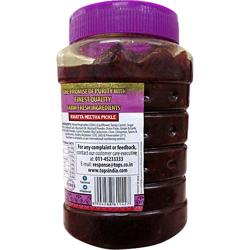 Tops Gold Khatta Meetha Pickle, 1 kg Jar Natural ingredients,No artificial preservatives,