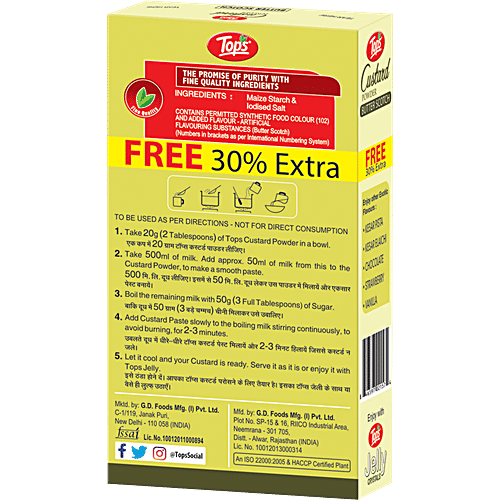 Tops Custard Powder - Butter Scotch, 100 g Carton 