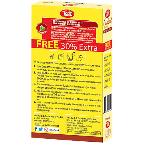 Tops Custard Powder - Kesar Elaichi, 100 g Carton 0% Trans Fat, 0% Saturated Fat