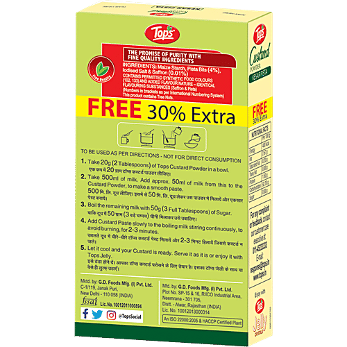 Tops Custard Powder - Kesar Pista, 100 g Carton 0% Trans Fat